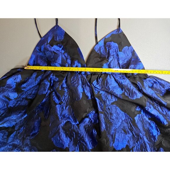 Anthropologie Womens M Black Blue Metallic Sleeveless Jacquard Open Back Midi Dr - Picture 11 of 15